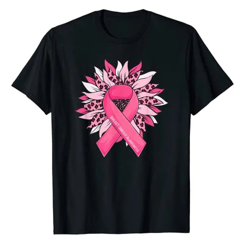 

Breast Cancer Pink Ribbon Sunflower Breast Cancer Awareness T-Shirt Gift Plant Lover Graphic Tee Tops Cotton Aesthetic Clothes