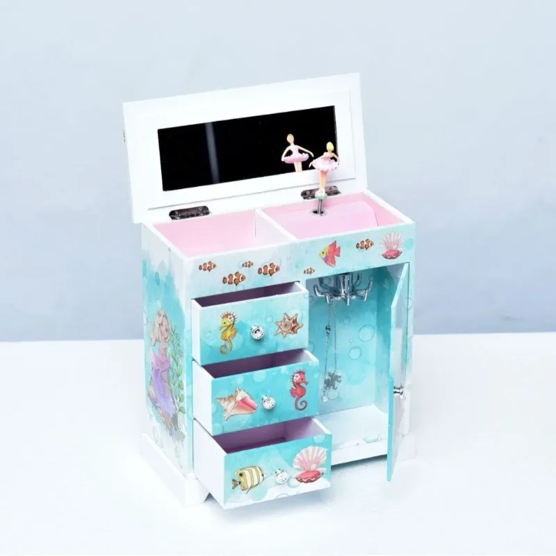 Large Ocean World Mermaid Music Box Drawer Jewelry Storage with Makeup Mirror Christmas Children's Day Valentine's Day Gift 2