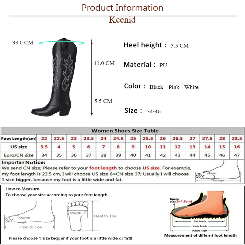 Kcenid Women Western Boots 2024 Fashion Embroidered Autumn Winter Chunky Heel Cowboy Boots Vintage Style Long Boots