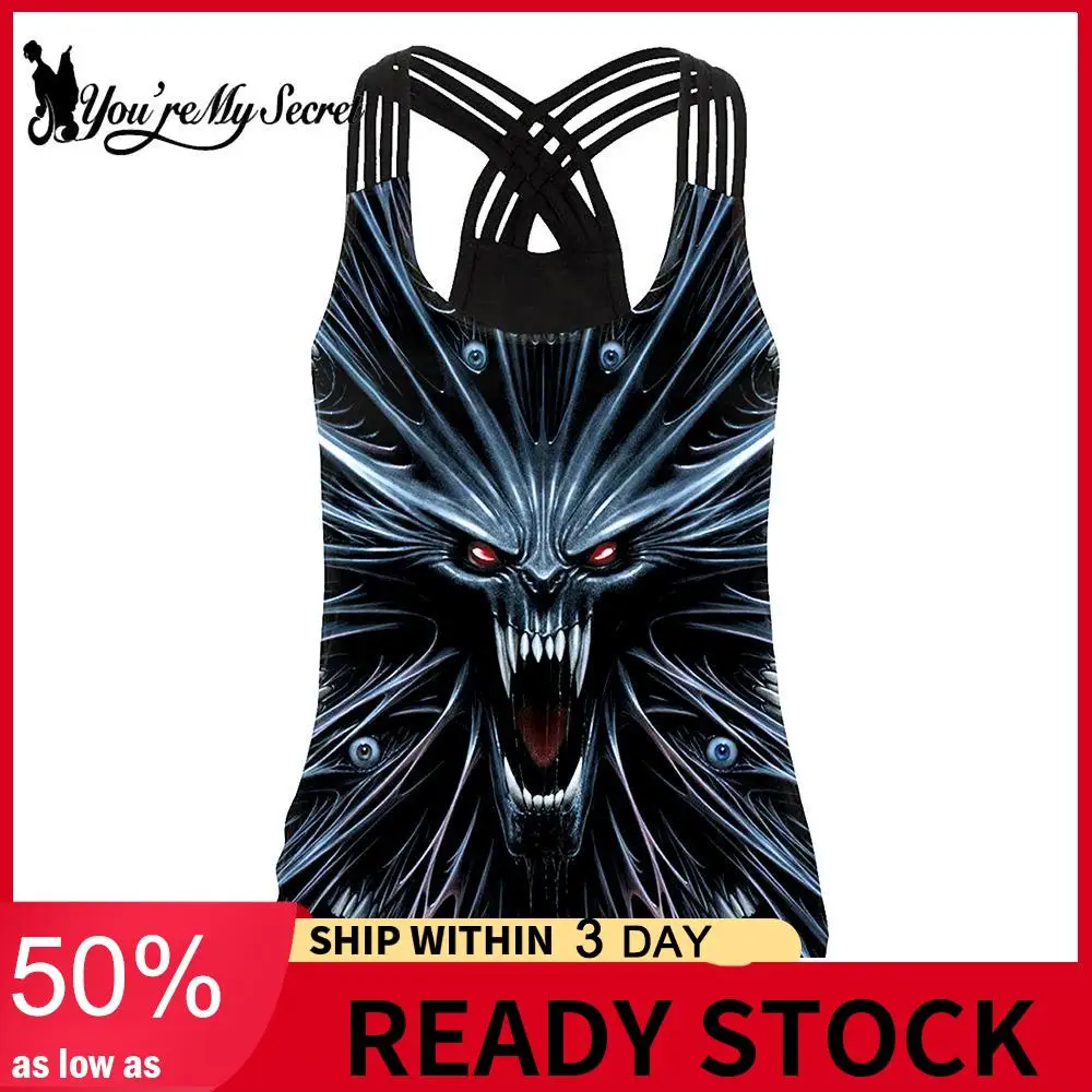 

Женский топ на бретельках [You Are My Secret], черный топ на бретельках с 3D принтом черепа в стиле Хэллоуина, сексуальный жилет с открытой спиной, лето 2024