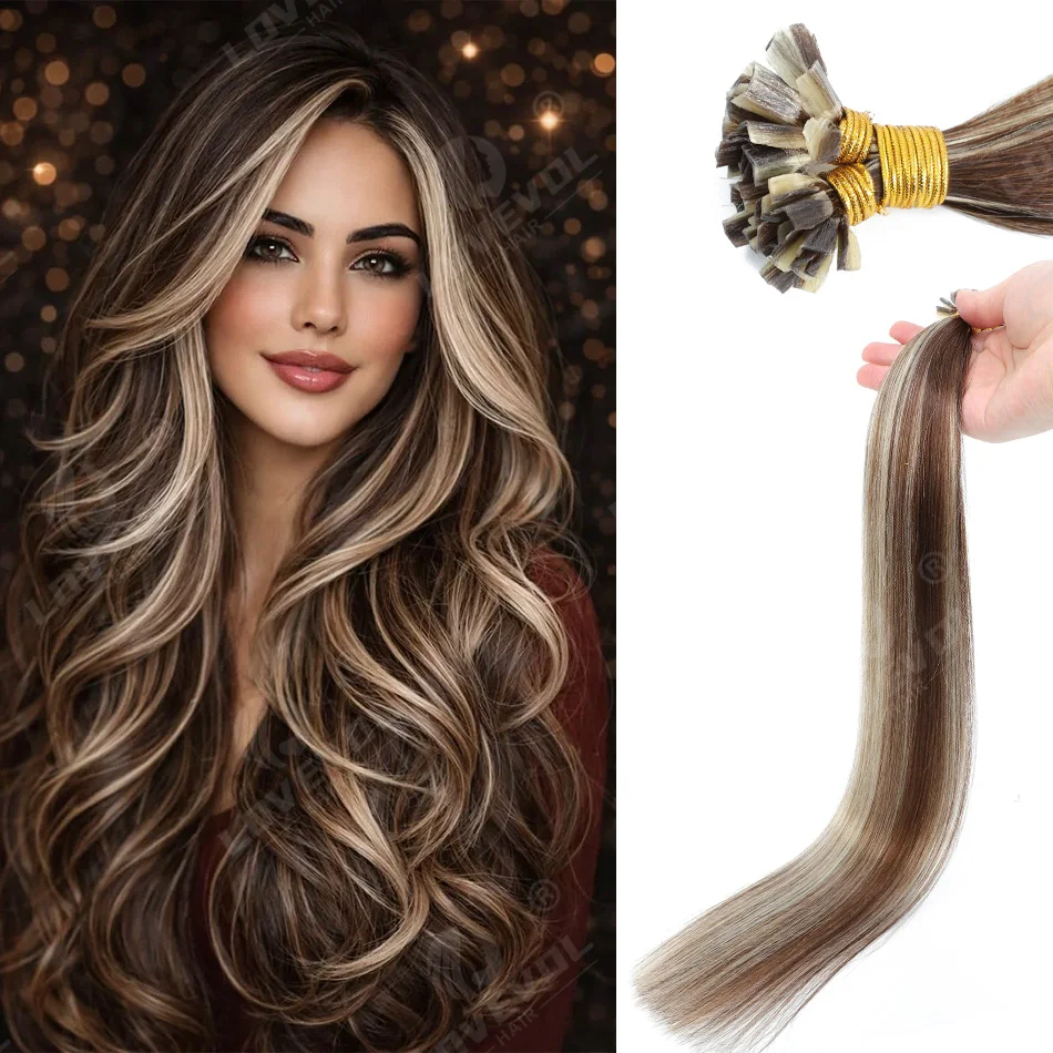 Estensioni dei capelli umani Remy con punta a V dritta Fusion Hair Nail Punta a V Capsule di cheratina precollate Estensioni dei capelli 12-26"