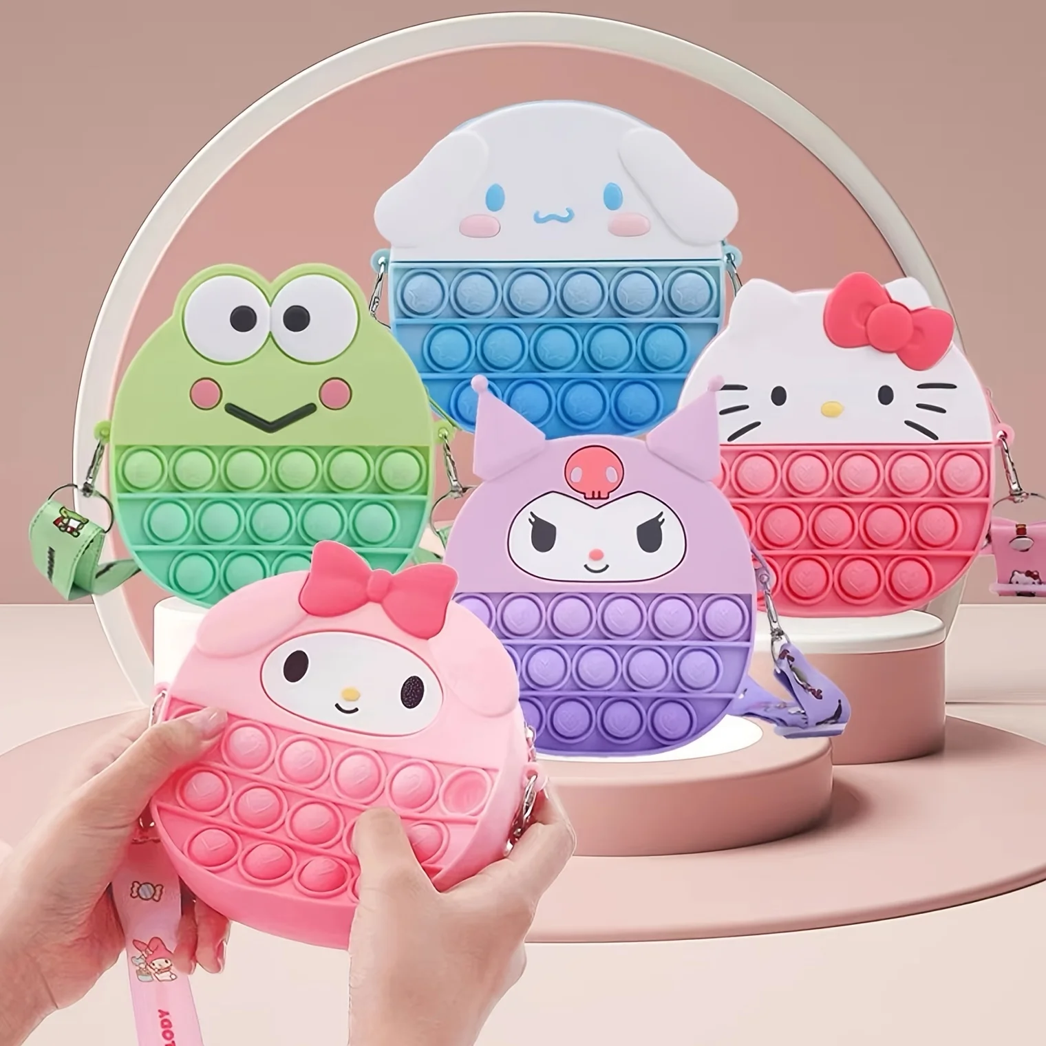 

Cute Fun Sanrio Hello Kitty Pop Purse Fidget Toys My Melody Kuromi Crossbody Bag Girls Crossbody Bag Silicone Toy For Children