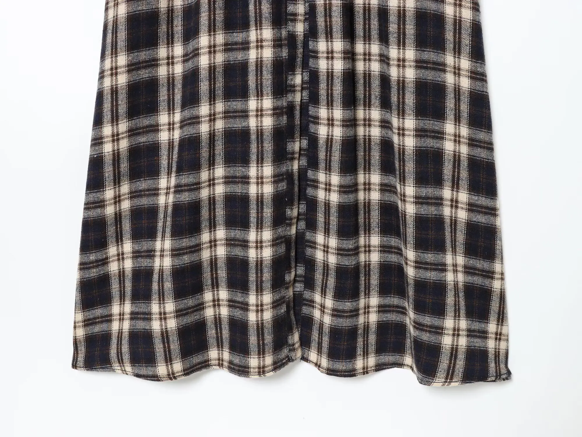 Women Spring Autumn Vintage Casual Plaid Print Dress Female Long Sleeve Button Dress Lady Elegant Fold Design Slim Shirt-Dresses