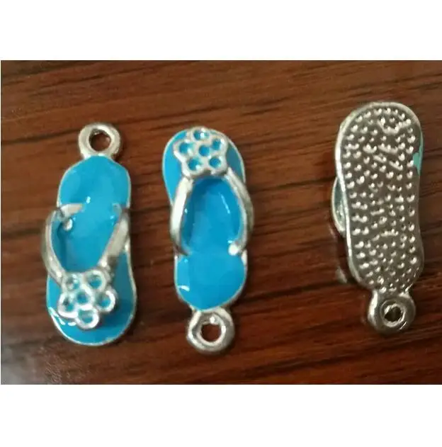 

10pcs BLUE Enamel Alloy Flip flops Slipper Charms 22x8mm Silver color Pendant