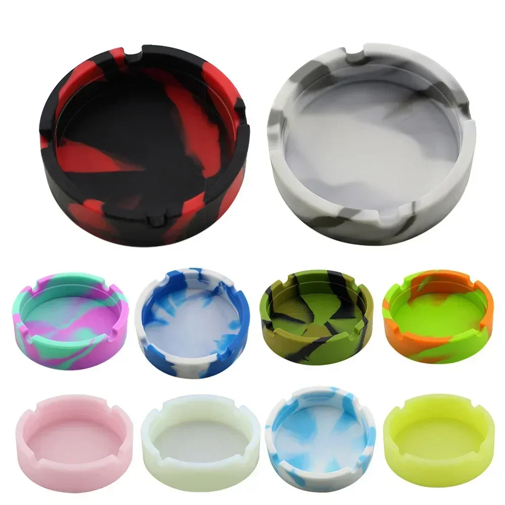 Luminous Colorful Silicone Soft Ashtray Light Circular Fluorescent Smoking Accessories Cigarette Case Drop Creative Ash Trays