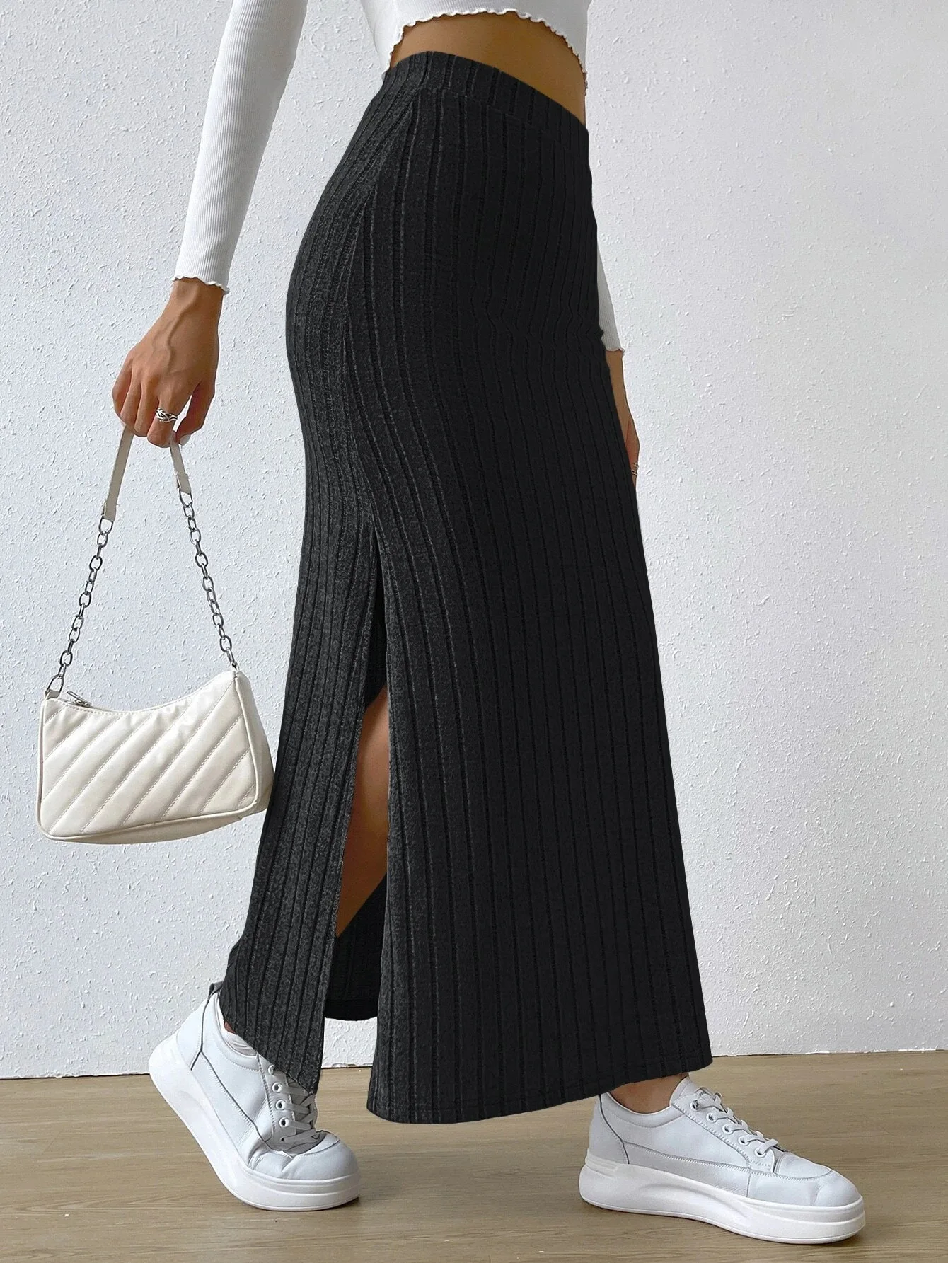 

Korean Spring/Summer New Skirts High Waist Side Split Sexy Rokjes Slim Fit Knitted Half Length Skirt For Women Faldas Юбка Dress