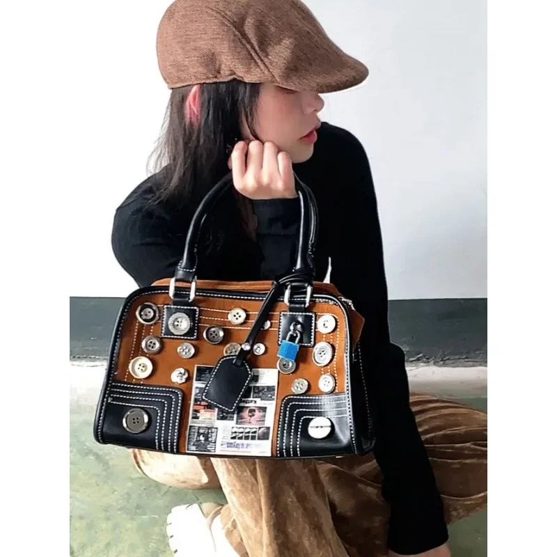 Handbag Handmade Button Trend Personality Shoulder Bag for Women New Fashionable Creative Funny Cool Handsome Creative Tote Bag