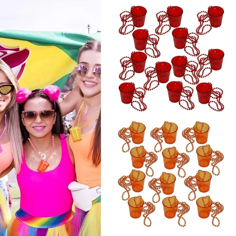 12PCS Shot Beaded Necklace Bride Shot Glass Cup on Beaded Necklace for Christmas Wedding Party Festival Parades 449B cosplay necklace
