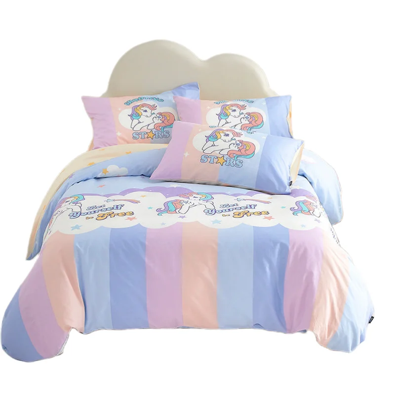 

My Little Pony Anime Children Cartoon Cotton Four-piece Set Girls Student Dormitory Cute Bedding Three-piece Set Birthday Gift