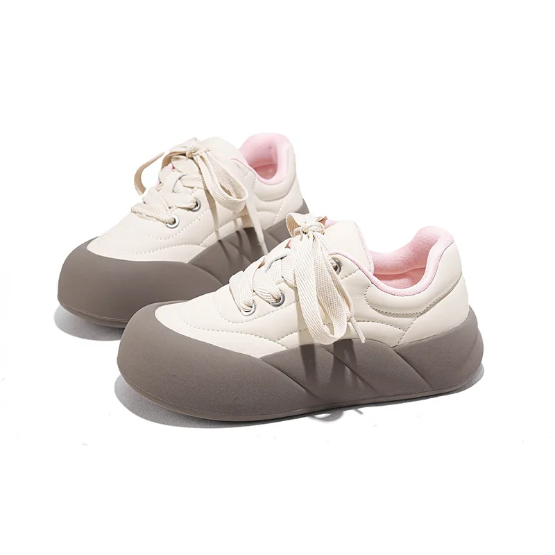 

Retro Height Increasing Fashion Casual Women's Flat Shoes With Round Toe Thick Sole Comfortable Simple Lace Up Vulcanized Shoes