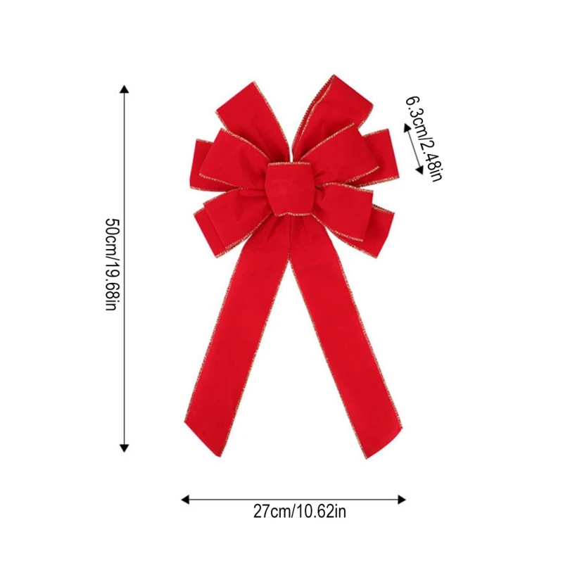 thumbnail image 1 of Paquete de 1/5 lazos rojos para decoración de árbol de Navidad, lazo de terciopelo con borde dorado brillante para decoración del hogar, corona, valla, fiesta, 1 of 5