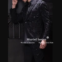 Exquisite Gemstones Beaded Suits Men Double Breasted Prom Blazers Customized Groom Wedding Tuxedos Slim Fit  Costume Homme 2025 1