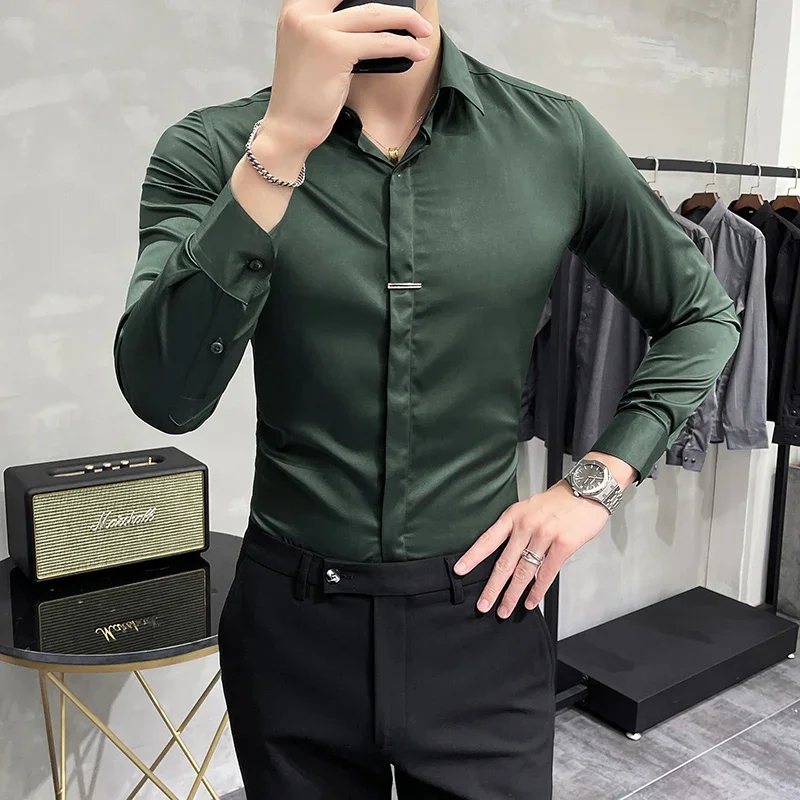 7 Colors British Long Sleeve Men Club Party Shirt