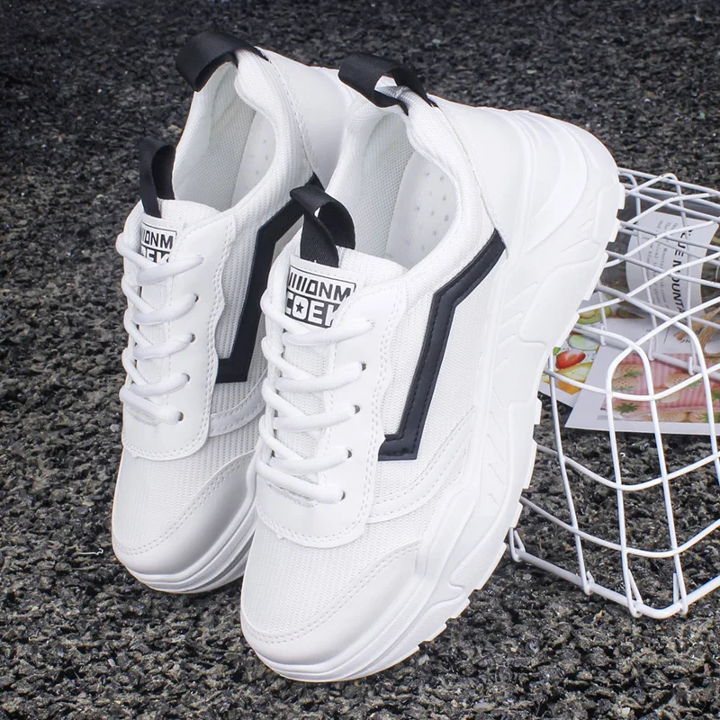 Casual Women Thick-soled Sneakers Spring Autumn Summer PU lace-up Vulcanized Shoes Mesh Rubber Non-slip Women Single Shoes