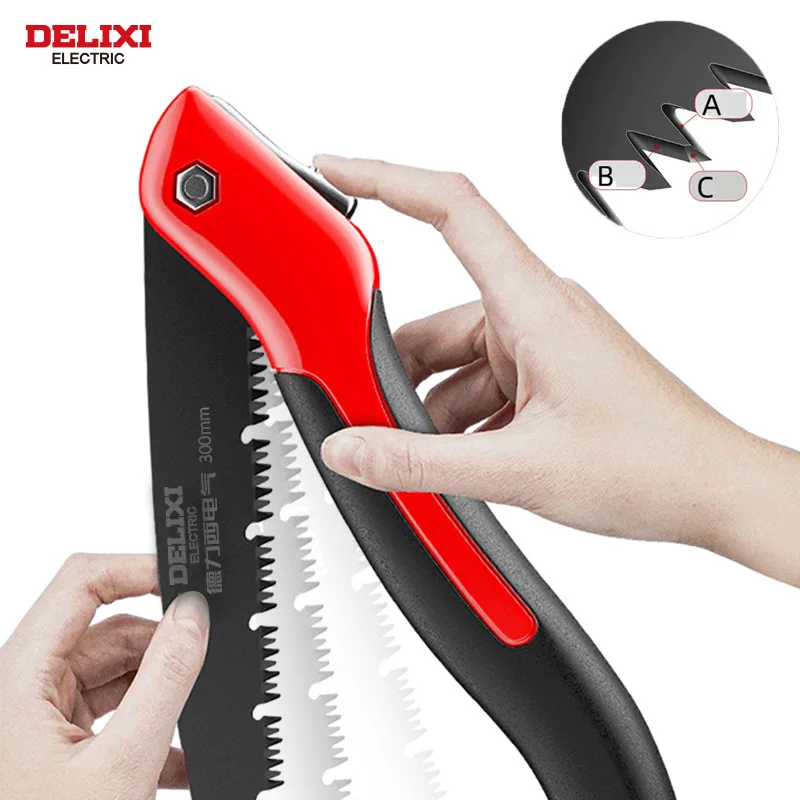 DELIXI ELECTRIC Folding Saw，SK5 steel One-button Folding Design，Sharp Cutting Wood,Camping DIY,Garden Saw,Tree Chopper Knife 5