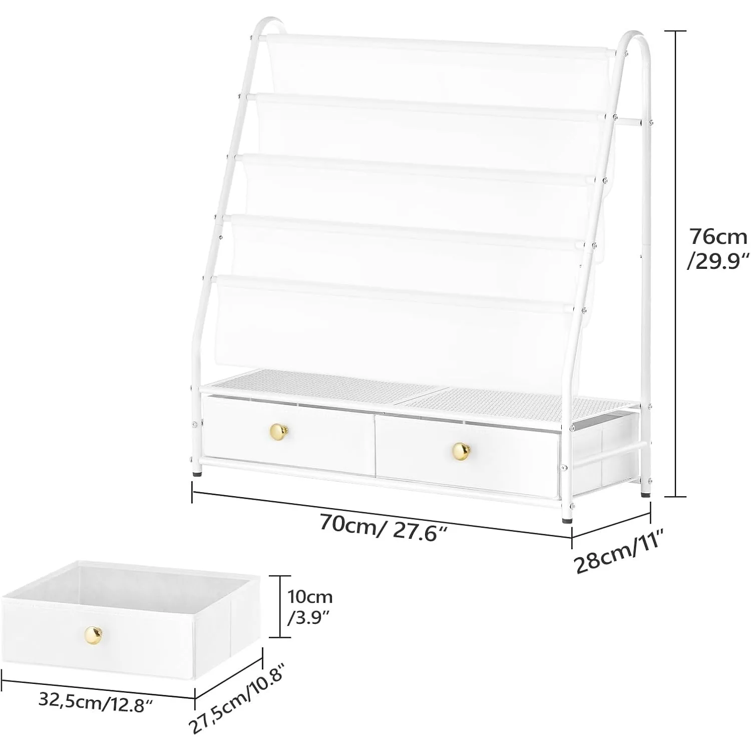 4-Tier Toddler Bookshelf with 2 Fabric Drawers, Metal Kids Bookshelf and Toy Storage,for Kids Room,Living Room,Study Room, White 2