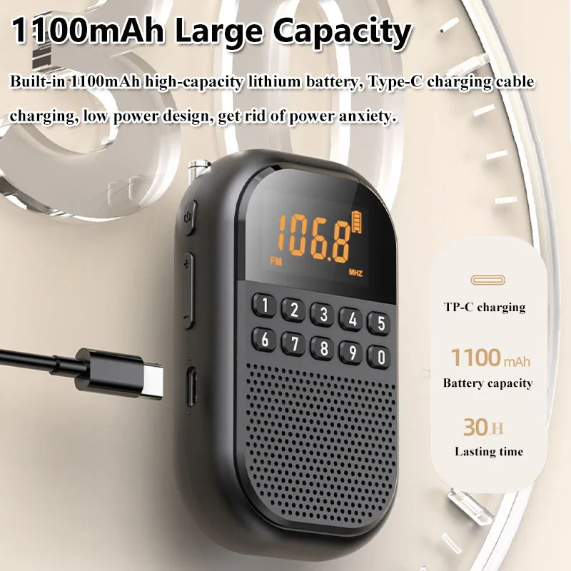  Portable Small Radio Mini FM AM DSP Radios Receiver Rechargeable Bluetooth Speaker TF Card 3.5mm Headset Play Power off Memory