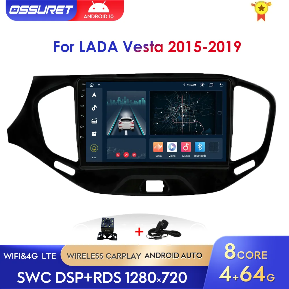 9inch Android 10 Ouad Core Head Unit 4G Car Radio Stereo Multimedia Video Player Navigation GPS For LADA Vesta 2015-2019 Wifi BT |