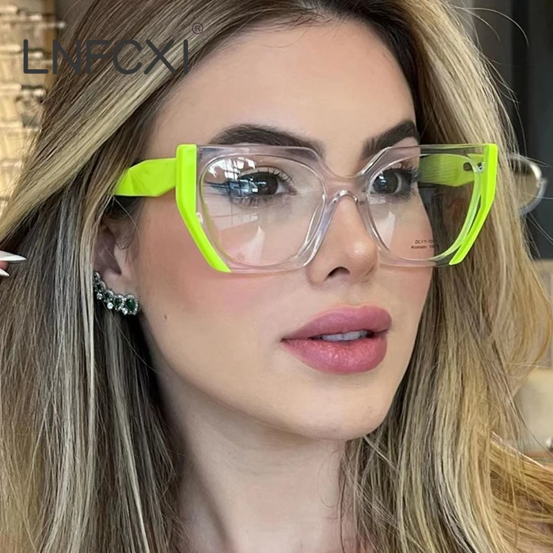 JNPCXI Retro Poligono Cat Eye Occhiali Verdi Fr Donna Moda Doppio Colore Trasparente Anti-Blu Luce Occhiali da Uomo Ottici_voghion.com