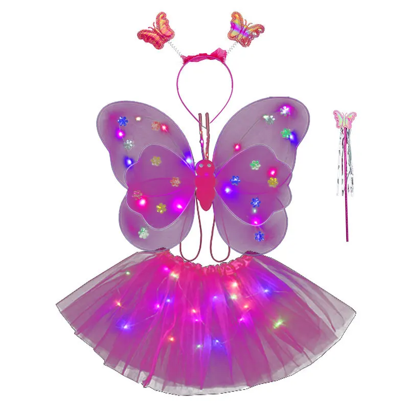 4Pcs Fairy Wing Girls Angel LED Butterfly Wing Glowing Light Up Headband Cosplay Props Angel Wings For Kids Birthday Gifts anime cosplay props,anime cosplay wings