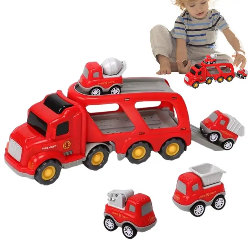 

Friction Powered Cars Push 5 in 1 Push Cars for Kids Interactive Push and Go Toy Trucks Friction Powered Vehicle Playset Light