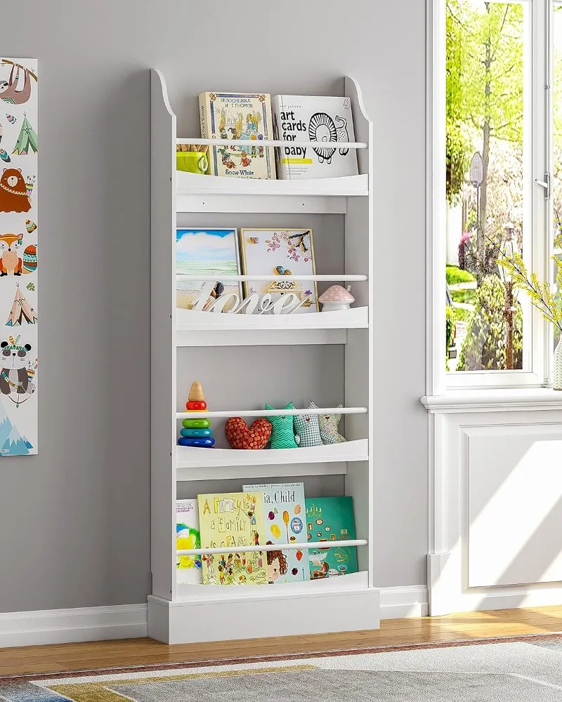 

UTEX Kids Bookshelf,4 Tiers Children's Bookcases and Storage, Kids Bookcase Rack Wall for Bedroom,Study Living Room,White