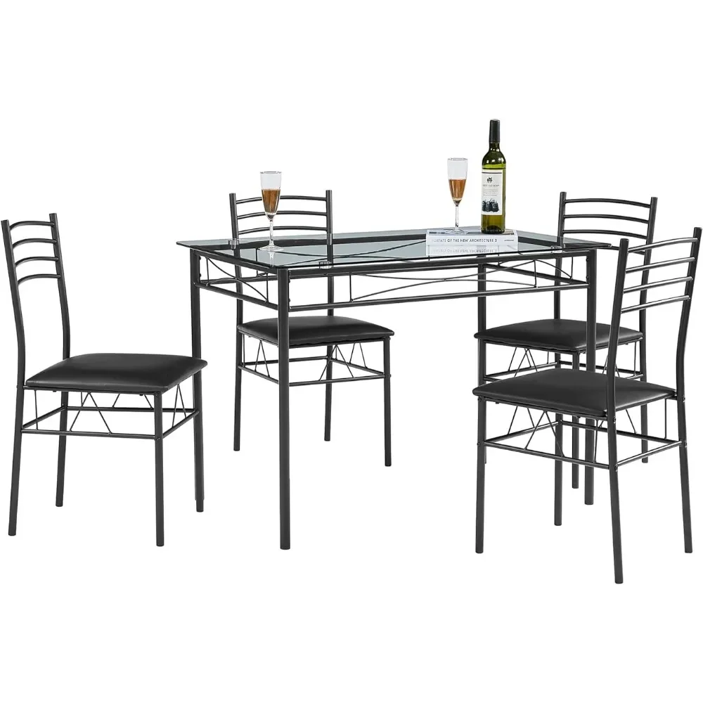 

Matte Black Dinning Tables Sets Kitchen Dining Room Table and Chairs [4 Placemats Included] 5-Piece Dinette Sets Gaming Chair