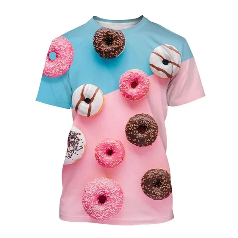 

Футболка для мужчин и женщин, Забавный Графический Топ с изображением пищи и пончиков, Повседневная рубашка оверсайз с 3D принтом французского печенья, y2k