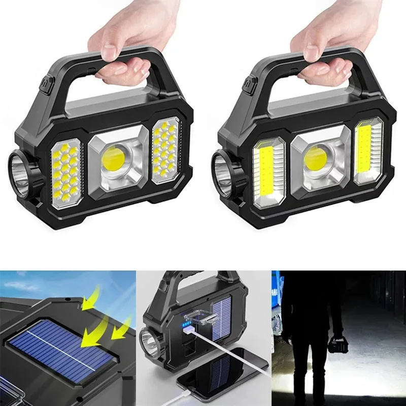 

Multifunctional Searchlight Outdoor Solar light LED Camping Waterproof Flashlight USB Charging COB Hand Lamp Emergency Lighting