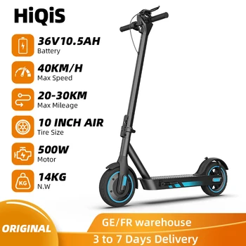 HiQiS V10 E-Scooter 500W Motore 36V 10.5Ah 40KMH Velocità 30KM Gamma Pieghevole EScooter 10 pollici Pneumatico Ad Aria Scooter Elettrico Per Adulti