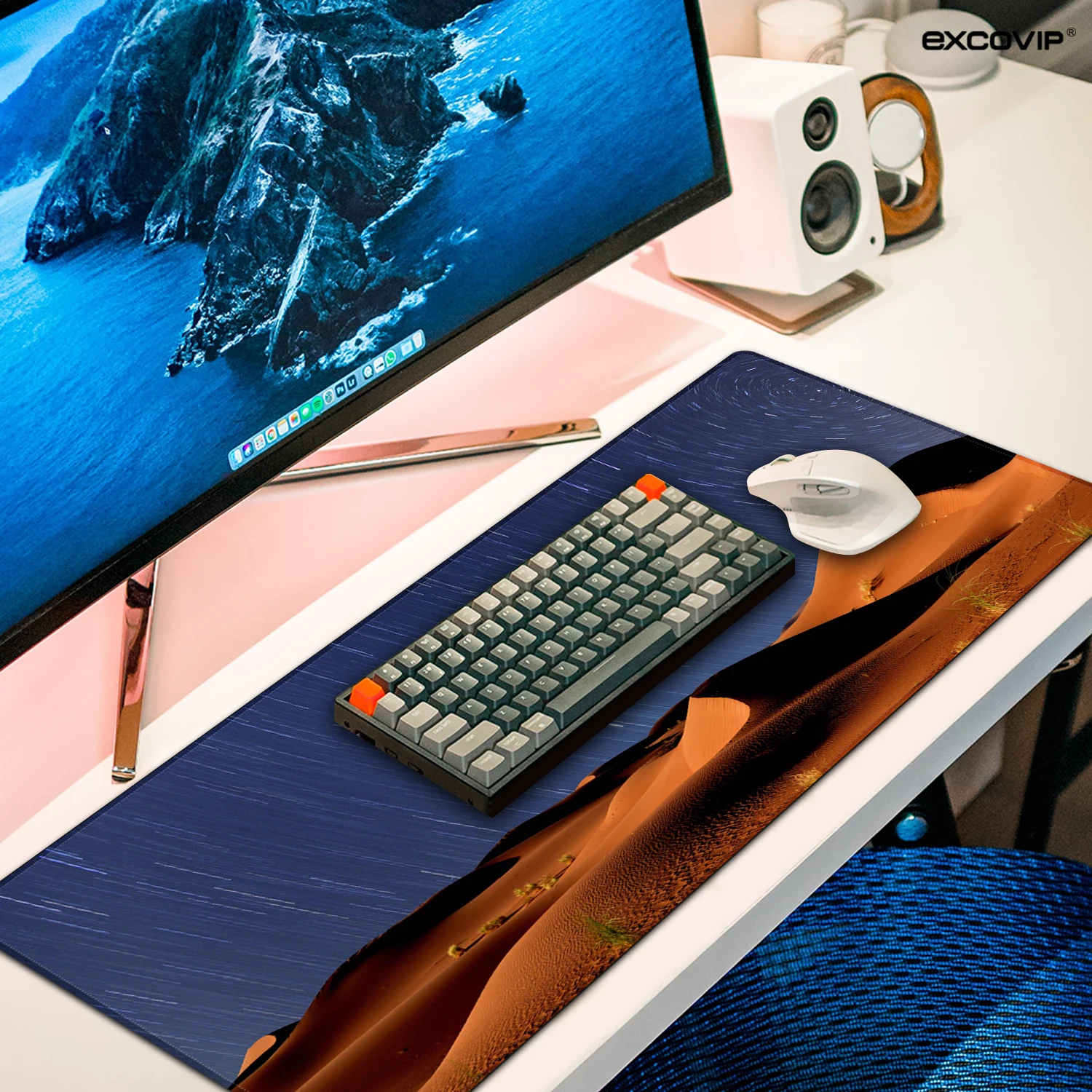 Exco großes Gaming-Mauspad mit genähter Kante verlängerte Computer-Schreibtisch matte rutsch feste Basis großes Tastatur-Mauspad für Büro zu Hause – Detail 13