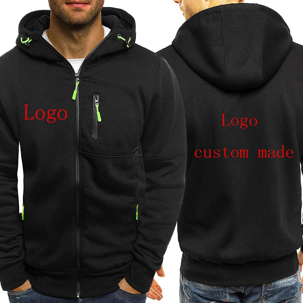 2023 Spring Autumn Custom Logo Printed Solid Color Design Hooded Sweatshirt Men's Tredny Zip Casual Comfortable Coat Sports Tops