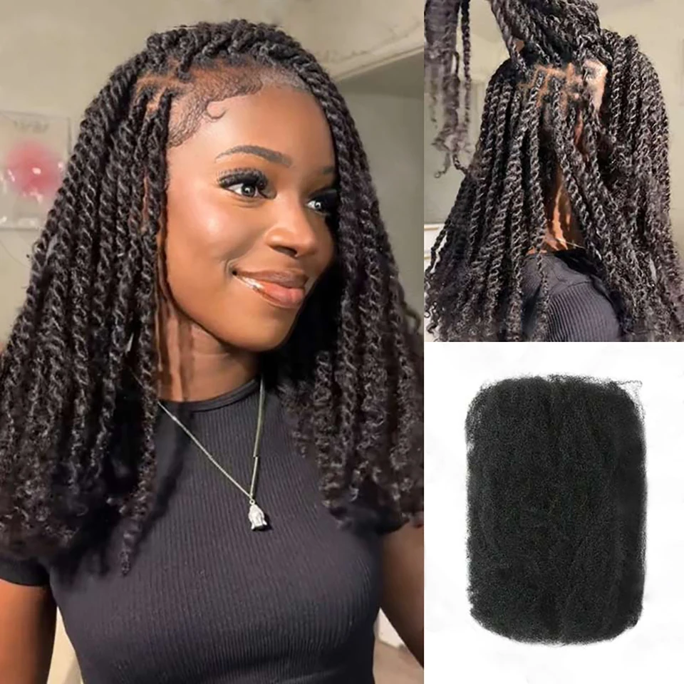 Indian Afro Kinkys Bulk Human Hair for Dreadlock Extensions Loc Repair Braiding Twist Afro Kinky Human Hair for Locs 1 Pack