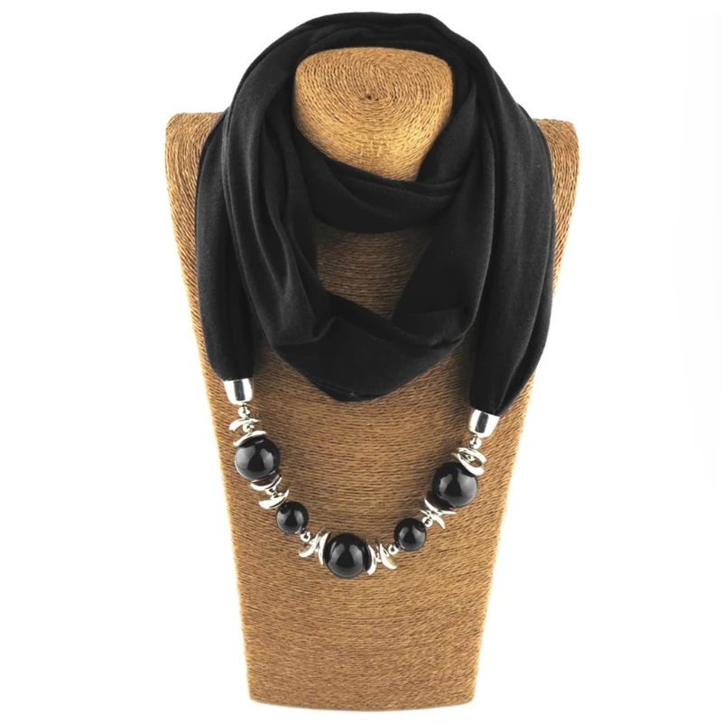 

for Infinity Scarves Wrap Women Solid Color Beads Tassels Jewelry Shawl Neckerch Dropship