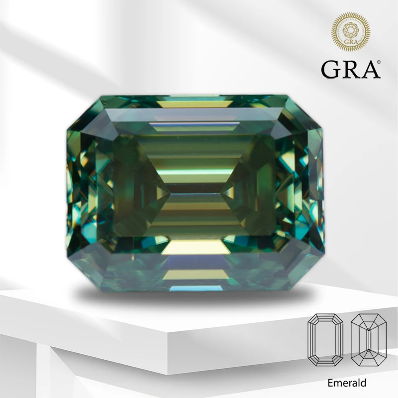 

Moissanite Gemstone Yellow Green Primary Color Emerald Cut Lab Grown Diamond for DIY Jewelry Making Materials with GRA Report