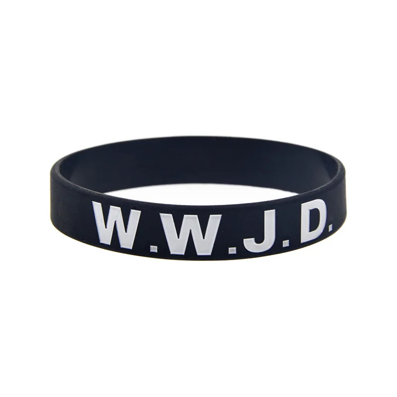 1 PC What Would Jesus Do WWJD Silicone Bracelet 1/2 Inch Wide Christian Bible Verse Wristband Black 6