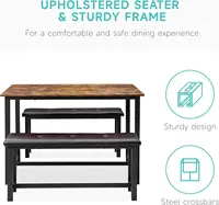 4-Person Kitchen Table Set with 2 Upholstered Benches Easy-Clean MDF Top & Steel Frame Compact Dining Room Set for Home Decor 3