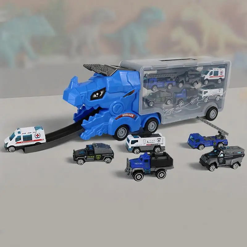 Dinosaur Carrier Truck 6 Car Dinosaur Shape Toy Truck Transporter Deform Catapulting Mega Hauler Toy Vehicle Playsets For Boys