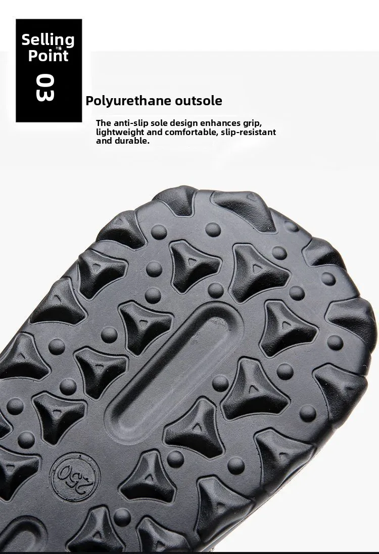 Outdoor leisure sandals showing durable PVC construction and safety grip.