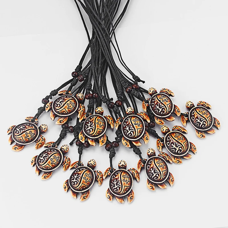 12pcs/lot Imitation Yak Bone Cute Tortoise Pendant Necklace Hawaii Tribal Surfer Sea Turtles Charms Necklaces Amulet Gifts