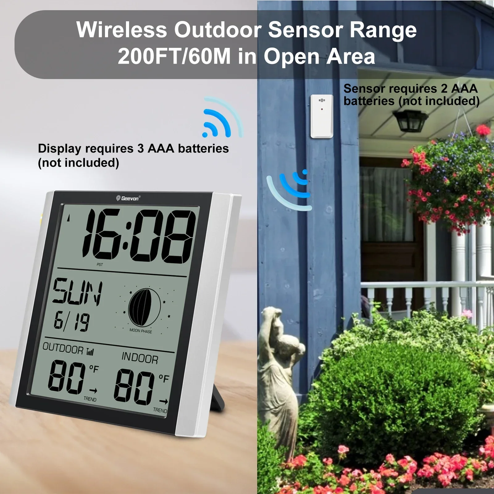 Atomic Wall Clock With Backlight Auto-Set Digital Atomic Alarm Clock With Indoor Outdoor Temperature Calendar Moon Phase