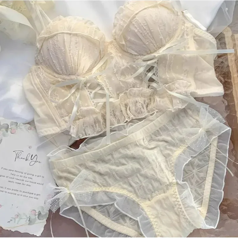 Japanese Sweet Underwear Lolita Lace Sexy Small Breast Push-up Bra Womens Lingerie Set Push Up_voghion.com