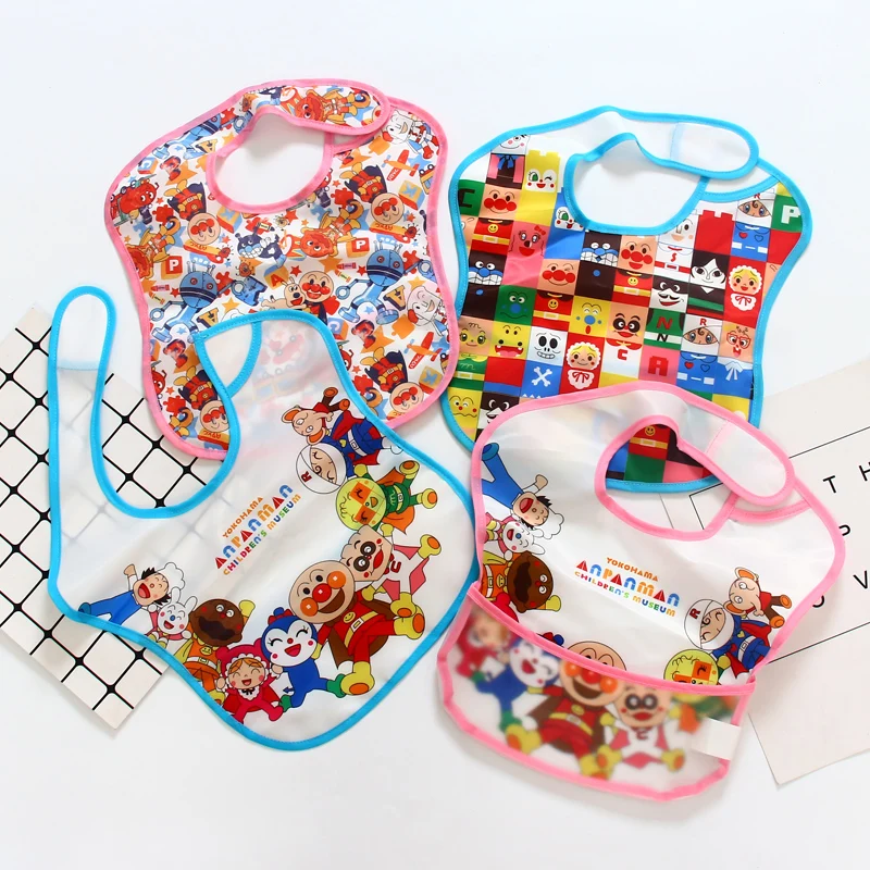 2PCS Anpanman Bab Bib light soft large washable baby Feeding Anti-dirty eating Bib Drool Towel Auxiliary food rice pocket cartoo