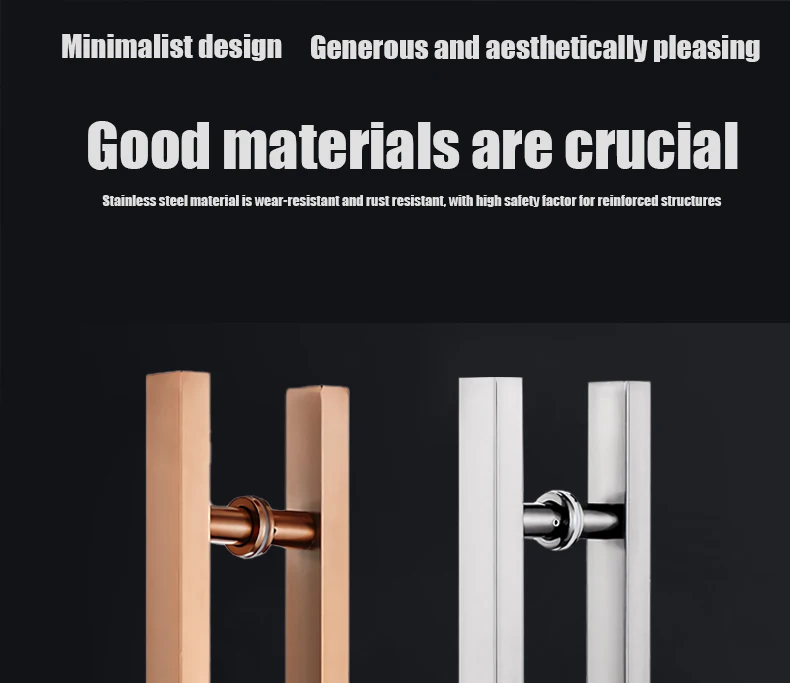 Description Picture 5 of itemGlass Door Handle Stainless Steel Square Tube Door Handle Sliding Door Office Building Matte Black Titanium Rose Color