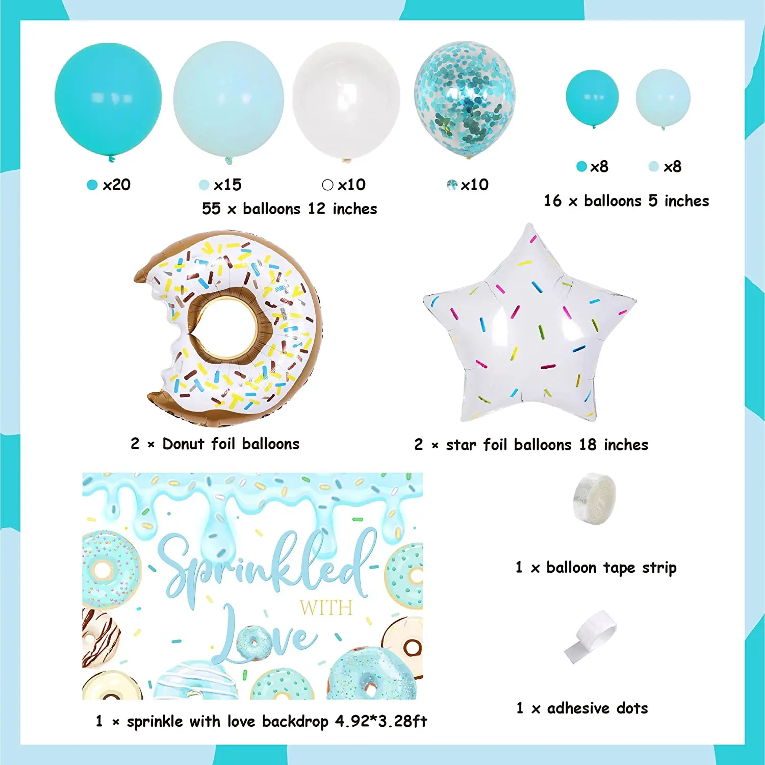 Funmemoir Blue Donut Baby Shower Decorations Sprinkled with Love Backdrop  Baby Sprinkle Balloon Garland Kit for