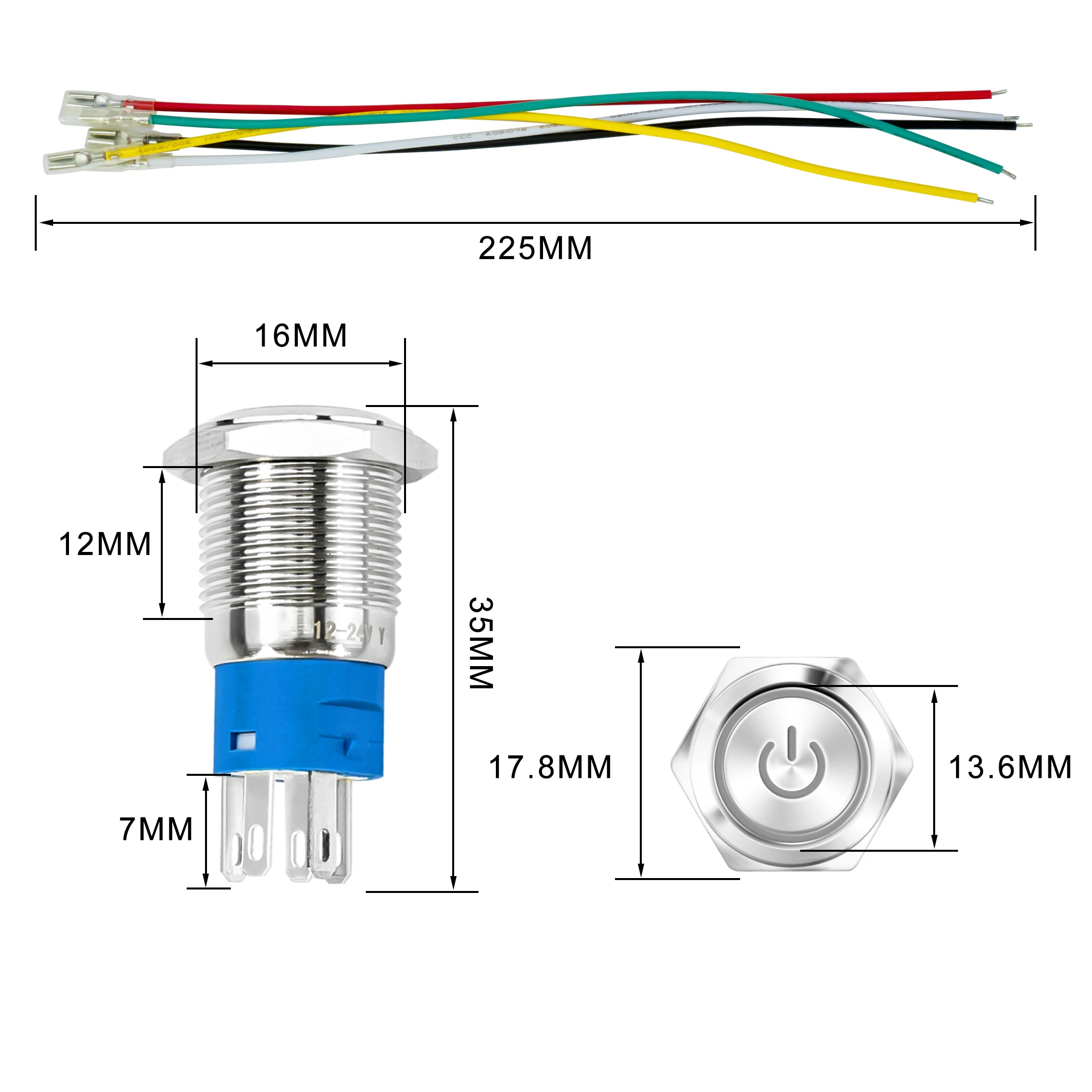 รูปสินค้า ปุ่มสวิตช์กันน้ำ LED ปุ่มล็อค ON-OFF