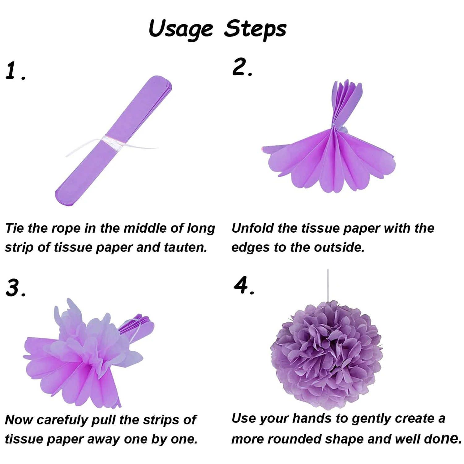 9pcs Paper Pom Poms Birthday Party Decorations Purple and White
