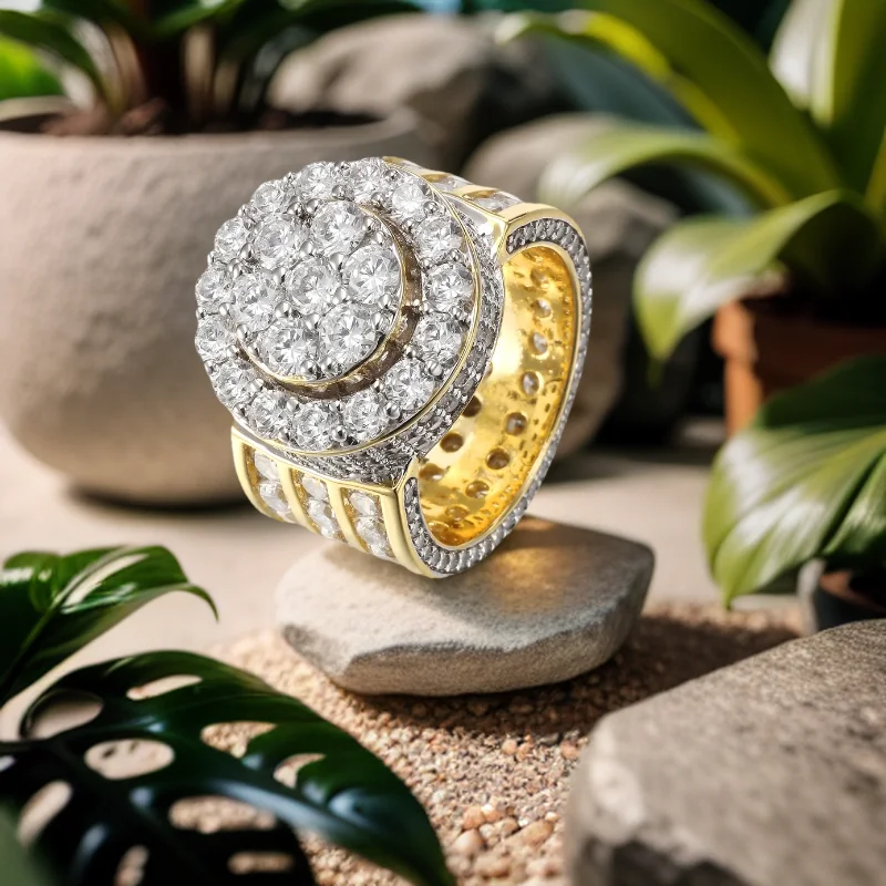 VANAXIN Top Quality Punk Wide Ring For Man Cubic Zirconia Engagement Rings Men's Rapper Ring Hip Hop Jewelry