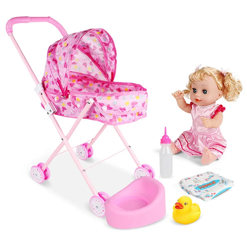 Poupée Bébé Poussette Jouet Faire Semblant de Jouer Poupée Bébé avec Panier  Ensemble Poupée Bébé Poussette Faire Semblant de Jouer Ensemble de Jouets  pour Enfants 