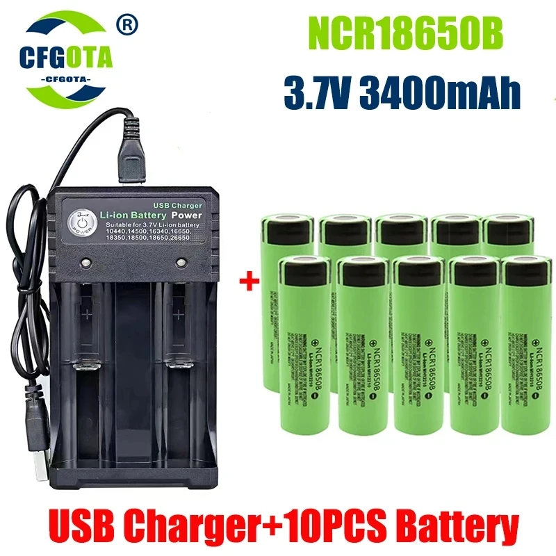 

18650 Battery Free Shipping 2023NewBestselling 34B Li-ion 3.7V 3400MAH+Charger Rechargeable Battery Suitable Screwdriver Battery